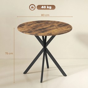 HOMCOM Masă rotundă de dining în stil industrial, cu picioare în cruce din oțel, Ø80x75 cm, maro rustic | Aosom Romania
