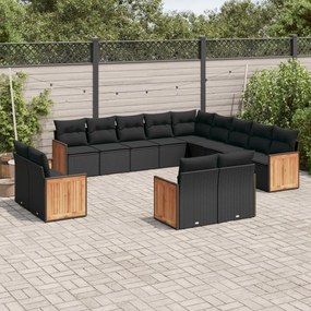 3260606 vidaXL Set mobilier de grădină cu perne, 13 piese, negru, poliratan