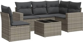 vidaXL Set mobilier grădină cu perne, 6 piese, gri, poliratan