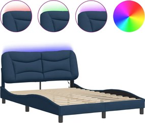 vidaXL Cadru de pat cu LED fără saltea Hvar Albastru 140x190 cm Material