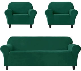 Set huse elastice din catifea pentru canapea 3 locuri + 2 fotolii, cu brate, verde, HCCJS-07