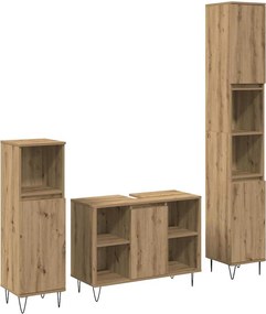 vidaXL Set de mobilier pentru baie cu raft 3 pcs Stejar Artizanal