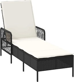 vidaXL Șezlong cu pernă Negru și Alb crem 55 x 200 x 92 cm poliratan