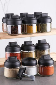 Set borcane de condimente Spice Jar Set   12 - Lİ - Genis - kasikli, Negru, 30x20x20 cm