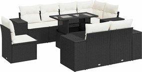 vidaXL Set mobilier de grădină cu perne, 9 piese, negru, poliratan