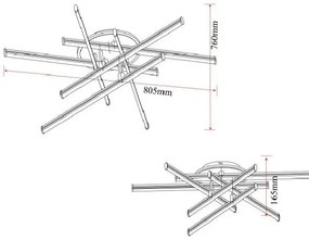 Lustră LED cu 7 surse de iluminare (6+1), 98W, cu telecomandă – Design elegant auriu