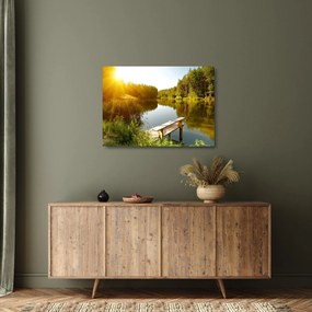 Tablou pe sticlă - Lac la munte (70x50 cm)