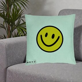 Perna Decorativa Smiley Face Galben Clasic, 40x40 cm, Verde Menta, Husa Detasabila, Perna Inclusa, BEKZ®
