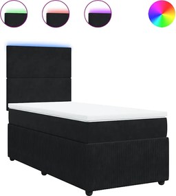 vidaXL Pat box spring cu saltea, negru, 100x200 cm, catifea
