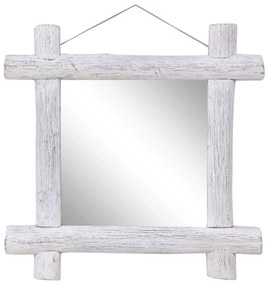 Oglinda cu rama din busteni, alb, 70x70 cm, lemn masiv reciclat 1, Alb, 70 x 5 x 70 cm