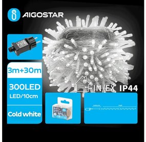 Aigostar - Ghirlandă LED de exterior pentru Crăciun 300 LED/8 funcții 33 m IP44 alb rece