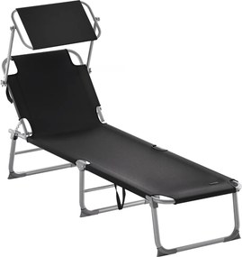 Șezlong de grădină HAWAII cu copertină reglabilă, 195x60x30cm, negru Casaria