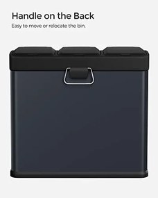 Cos de Gunoi cu 3 Compartimente pentru Reciclare, Metal / Plastic, Volum 24 L, Negru / Albastru, Vasagle, LTB24BK