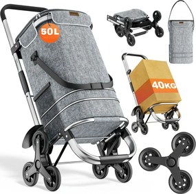Geantă de cumpărături pe roți pentru scări COMFORT, 50L, gri Jurhan