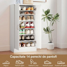 HOMCOM Dulap pentru Pantofi cu 6 Rafturi Ajustabile din Lemn 55x35x108 cm Alb | Aosom Romania