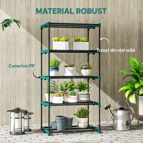 Outsunny Suport pentru Plante Vertical cu 5 Niveluri din Oțel și Plastic, Suport Ghivece pentru Interior și Exterior Grădină Balcon, 67x49x138 cm, Verde Închis | Aosom Romania