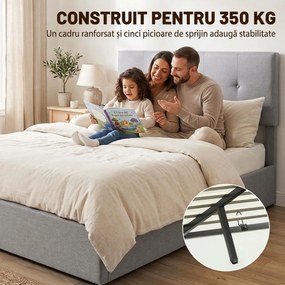 HOMCOM Pat cu ladă 140 x 190 cm, tapițat cu aspect de in, gri închis | Aosom Romania