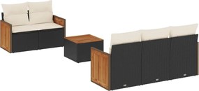 vidaXL Set mobilier de grădină cu perne, 6 piese, negru, poliratan