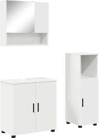vidaXL Set de mobilier pentru baie 3 pcs Alb Lemn compozit & Metal