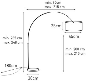 Lampă cu arc din oțel cu abajur din stofă negru 45 cm - XXL