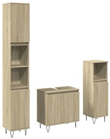 3307674 vidaXL Set mobilier de baie, 3 piese, stejar sonoma, lemn prelucrat