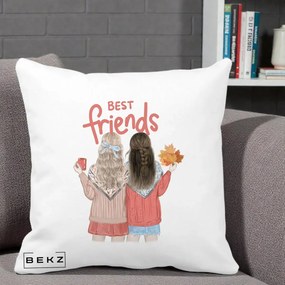 Cadou pentru Prieteni - Perna Personalizata Best Friends Toamna, 40x40 cm, Alba Mata, Husa Detasabila, Perna Inclusa, BEKZ®