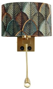 Aplică de perete din alamă cu abajur oval din velur cu design frunze 25cm - Brescia Combi