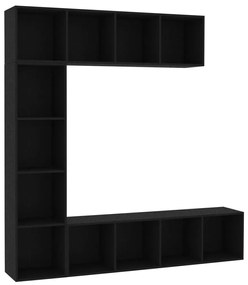 278789 vidaXL Set dulap cărți/TV, 3 piese, negru, 180x30x180 cm
