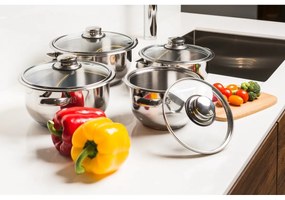 4Home set oale inox cu capac sticlă Destiny, 8 piese