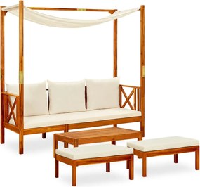 vidaXL Bancă grădină cu baldachin&suporturi picioare lemn masiv acacia