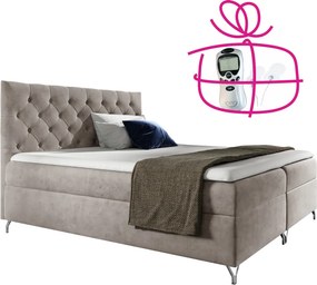 Pat cu boxspring, 160x200, ţesătură gri-bej Taupe Velvet, GULIETTE + cadou