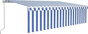 vidaXL Copertină retractabilă manual cu stor, albastru&alb, 5x3 m