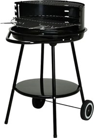 Grătar BBQ cu cărbuni, rotund Ø51 cm, cu roți și raft inferior, înălțime 82 cm, pentru grădină și outdoor