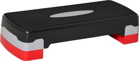 HOMCOM Step Fitness pentru Aerobic, Stepper cu Inaltime Reglabila 10-15 cm pentru Antrenament Acasa sau la Sala de Sport, 68x29cm Negru si Rosu
