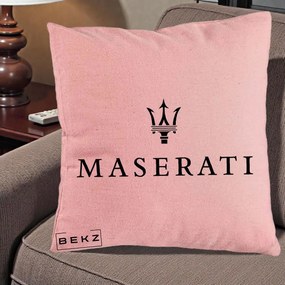 Perna Personalizata cu emblema Maserati, 40x40 cm, Roz, Husa Detasabila, Perna Inclusa, BEKZ®
