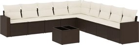 vidaXL Set canapele de grădină cu perne, 10 piese, maro, poliratan