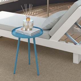 Outsunny Masă de cafea de grădină rotundă, masă de sprijin de exterior cu margini rotunde din oțel, dim. Ø40 x 50H cm bleu | Aosom Romania