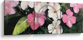 Tablou - Flori roz și albe (cu ceas) (90x30 cm)