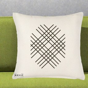 Perna Decorativa Geometric Grid, 40x40 cm, Crem Reliefat, Husa Detasabila, Perna Inclusa, BEKZ®