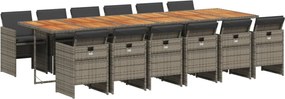 vidaXL Set mobilier de grădină cu perne, 13 piese, gri, poliratan