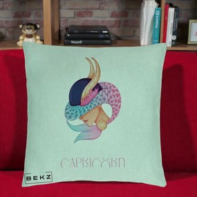 Perna Personalizata Zodiac Capricorn Cowgirl, 40x40 cm, Verde Menta, Husa Detasabila, Perna Inclusa, BEKZ®