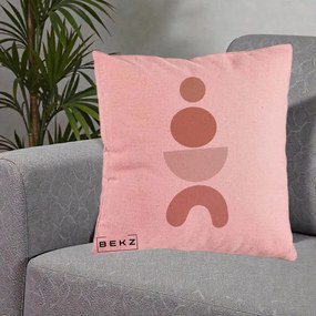 Perna Decorativa Geometric Boho Cercuri si Arc, 40x40 cm, Roz, Husa Detasabila, Perna Inclusa, BEKZ®