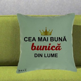 Cadou pentru Bunica - Perna Personalizata Cea Mai Buna Bunica Din Lume Coroana Aurie, 40x40 cm, Verde, Husa Detasabila, Perna Inclusa, BEKZ®