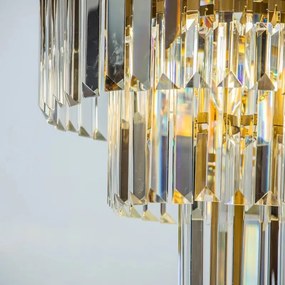 Lampadar din metal, auriu, cu cristale din sticlă în cascadă și bază neagră, 158 x 40 cm, „Hilton”