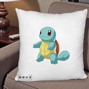 Perna Personalizata Squirtle Pokemon, 40x40 cm, Alb Pufos, Husa Detasabila, Perna Inclusa, BEKZ®