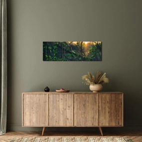 Tablou - Soarele strălucind printre crengile copacilor (cu ceas) (90x30 cm)
