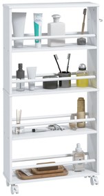 HOMCOM Cărucior de depozitare cu 4 niveluri, cărucior cu role și mânere, cărucior îngust, 45 x 15 x 91 cm, alb | Aosom Romania