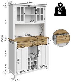 Dulap înalt pentru bucătărie cu iluminare LED, Culoare naturală+Alb | Aosom Romania