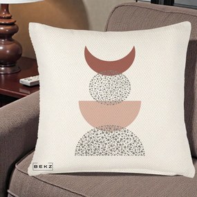 Perna Decorativa Boho Luna Plina si Forme Punctate, 40x40 cm, Crem Reliefat, Husa Detasabila, Perna Inclusa, BEKZ®