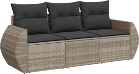 vidaXL Set canapele de grădină cu perne, 3 piese gri deschis poliratan